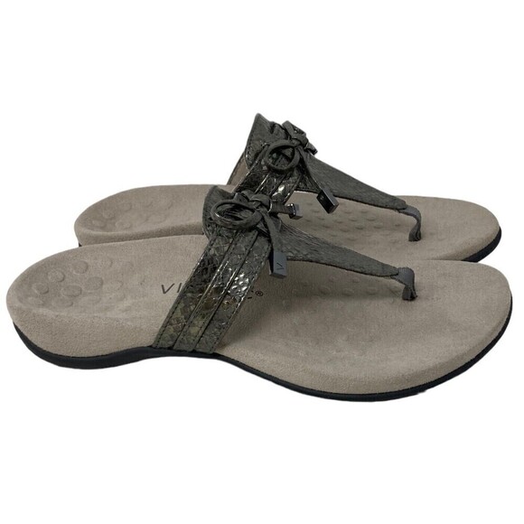 NEW Vionic Amaya Women's Size 6W Wide Sandals Shoes Gray Snake Print Flip Flop - Picture 4 of 13